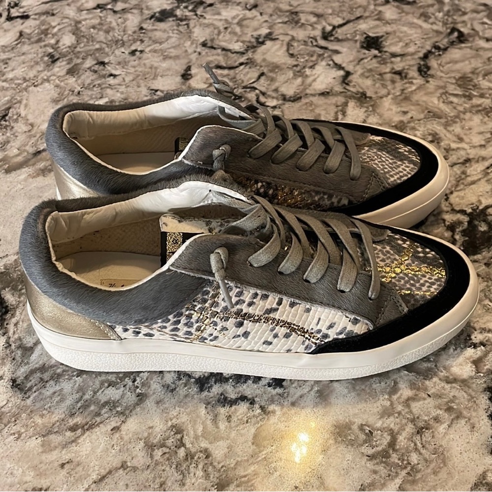 Vintage Havana Womens Spot On Sneakers Calf Hair Snake Lace Up Silver Multi Sz 7